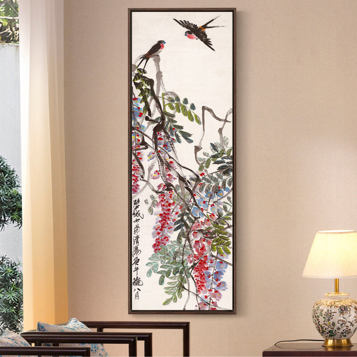 Qi Baishi,Swallows and Wisteria,Chinese painting,Vertical Narrow Art,large wall art,framed wall art,canvas wall art,M661