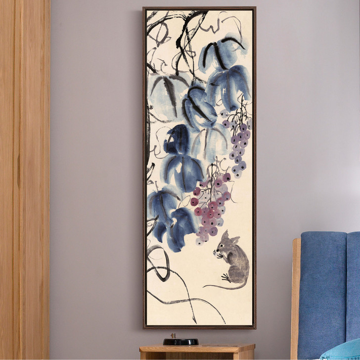 Qi Baishi,Squirrels eat grapes,Chinese painting,Vertical Narrow Art,large wall art,framed wall art,canvas wall art,M660