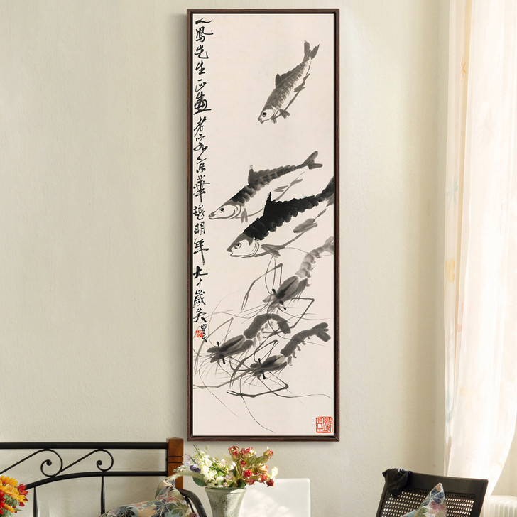 Qi Baishi,Shrimp and fish,Chinese painting,Vertical Narrow Art,large wall art,framed wall art,canvas wall art,M656