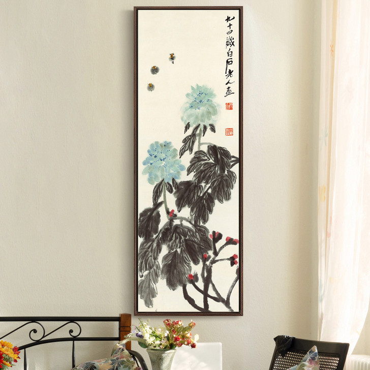 Qi Baishi,Peonies and bees,Chinese painting,Vertical Narrow Art,large wall art,framed wall art,canvas wall art,M643