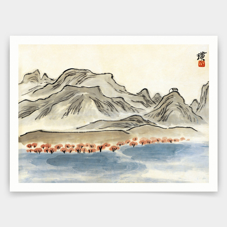 Qi Baishi,Mountain lake scenery,Chinese painting,art prints,Vintage art,canvas wall art,famous art prints,V4905
