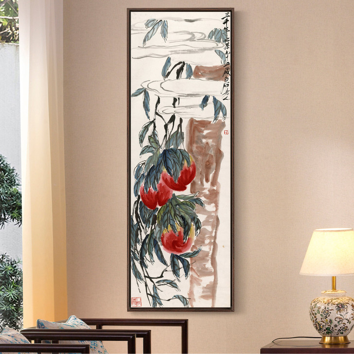 Qi Baishi,Peaches on peach trees,Chinese painting,Vertical Narrow Art,large wall art,framed wall art,canvas wall art,M642