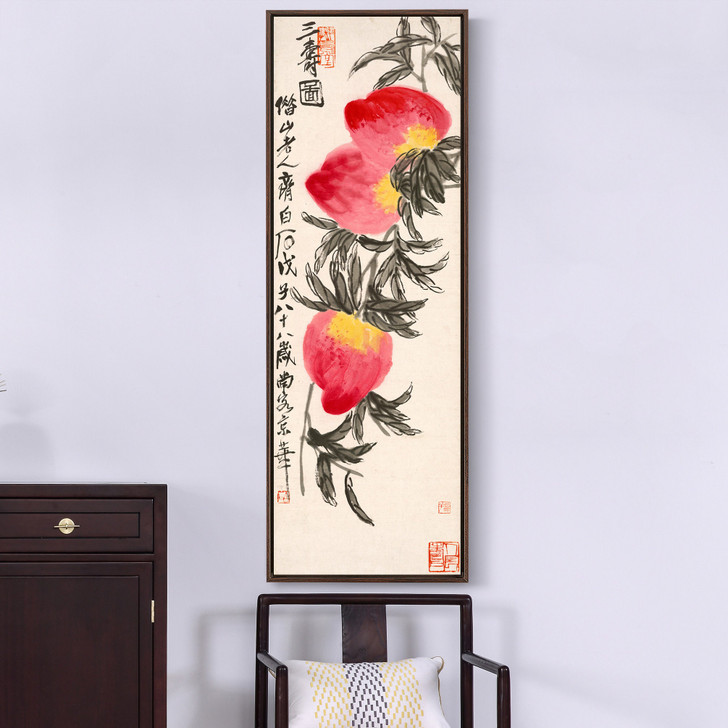 Qi Baishi,Peaches of Immortality ,Chinese painting,Vertical Narrow Art,large wall art,framed wall art,canvas wall art,M639