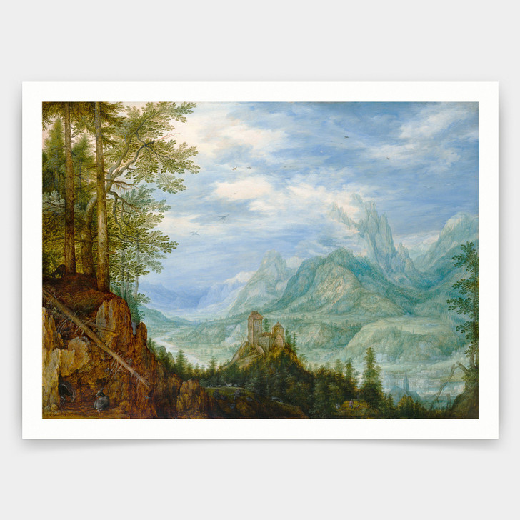 Roelant Savery,Mountain Landscape with a Castle,art prints,Vintage art,canvas wall art,famous art prints,V4955