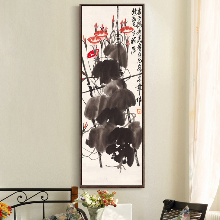 Qi Baishi,Morning glory on the fence,Chinese painting,Vertical Narrow Art,large wall art,framed wall art,canvas wall art,M632