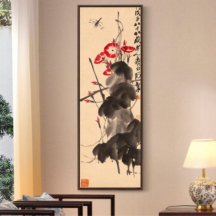 Qi Baishi,Morning glory and dragonfly,Chinese painting,Vertical Narrow Art,large wall art,framed wall art,canvas wall art,M631