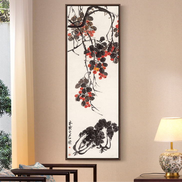 Qi Baishi,Loquat and cabbage,Chinese painting,Vertical Narrow Art,large wall art,framed wall art,canvas wall art,M626
