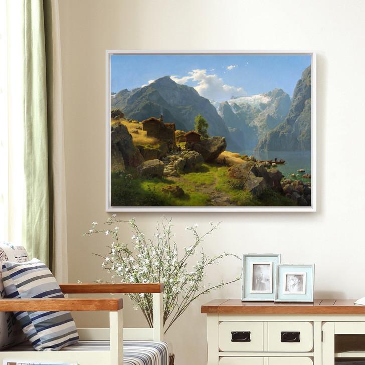 Hans Gude,Balestrand,valley river scenery,large wall art,framed wall art,canvas wall art,large canvas,M4033