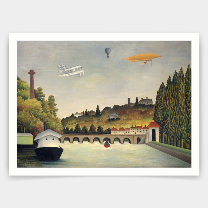 Henri Rousseau,View of the Sevres bridge and the hills of Clamart, St.Cloud and Bellevue,art prints,Vintage,canvas,famous art prints,q1110