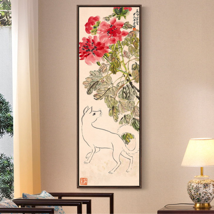 Qi Baishi,Dog and Peony,Chinese painting,Vertical Narrow Art,large wall art,framed wall art,canvas wall art,M606