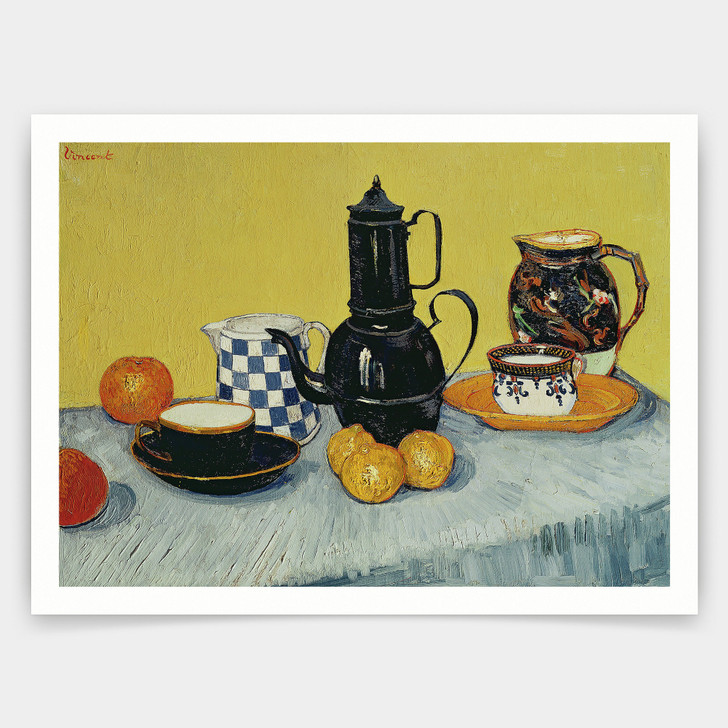 Vincent Van Gogh,Still Life with Blue Enamel Coffeepot, Earthenware and Fruit, 1888,art prints,Vintage art,canvas wall art,famous art,V5099