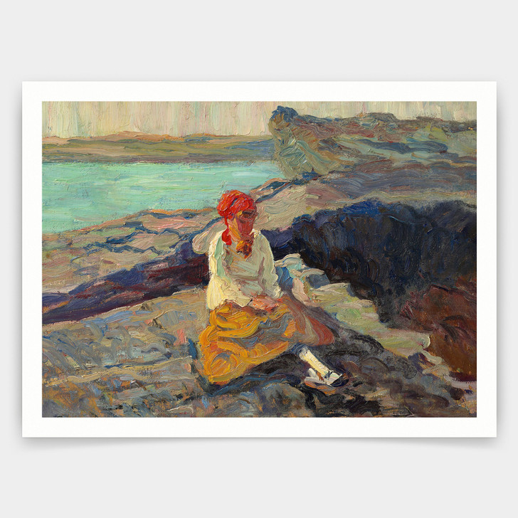 Walt Kuhn,Woman in Red Scarf Near the Seashore,art prints,Vintage art,canvas wall art,famous art prints,V5121