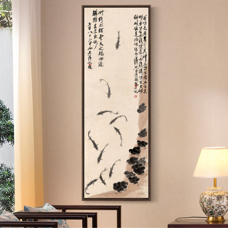 Qi Baishi,Chicken and fish,Chinese painting,Vertical Narrow Art,large wall art,framed wall art,canvas wall art,M594