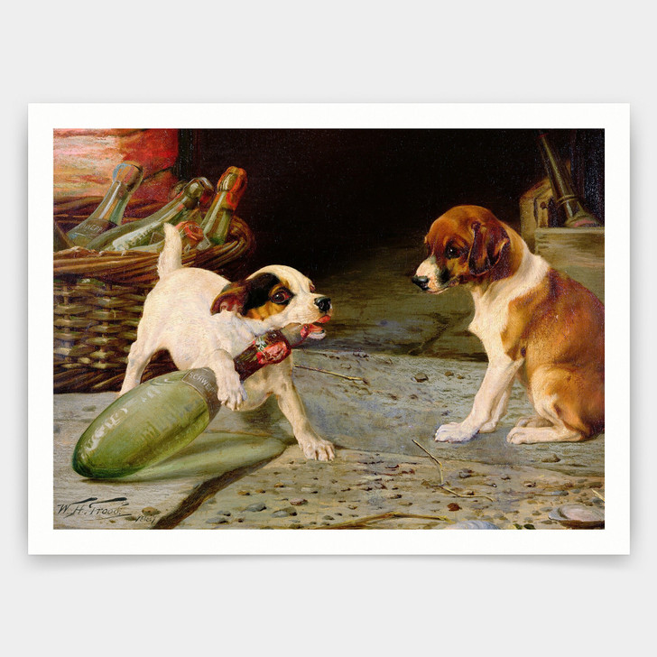 William Henry Hamilton Trood,Uncorking the Bottle,Dog Wall Art,art prints,Vintage art,canvas wall art,famous art prints,V5158