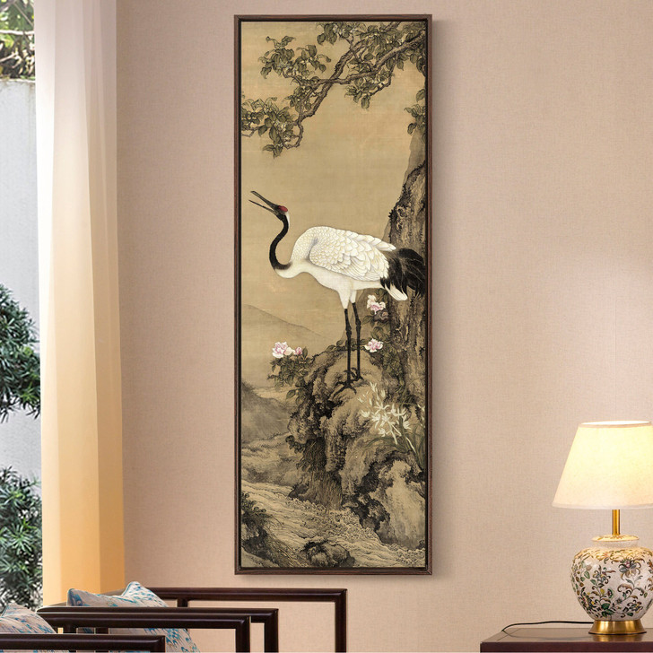 Shen Quan,Osmanthus Trees And Cranes,Asian Decor Canvas Artwork,Vertical Narrow Art,Large Wall Art,Framed Wall Art,Canvas Wall Art,M739