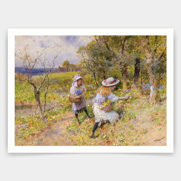 William Stephen Coleman,The Primrose Gatherers,art prints,Vintage art,canvas wall art,famous art prints,V5179