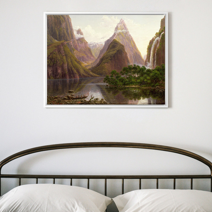 Eugen von Guerard,Native figures in a canoe at Milford Sound,large wall art,framed wall art,canvas wall art,large canvas,M3661