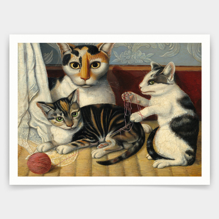 American 19th Century,Cat and Kittens,art prints,Vintage art,canvas wall art,famous art prints,q758