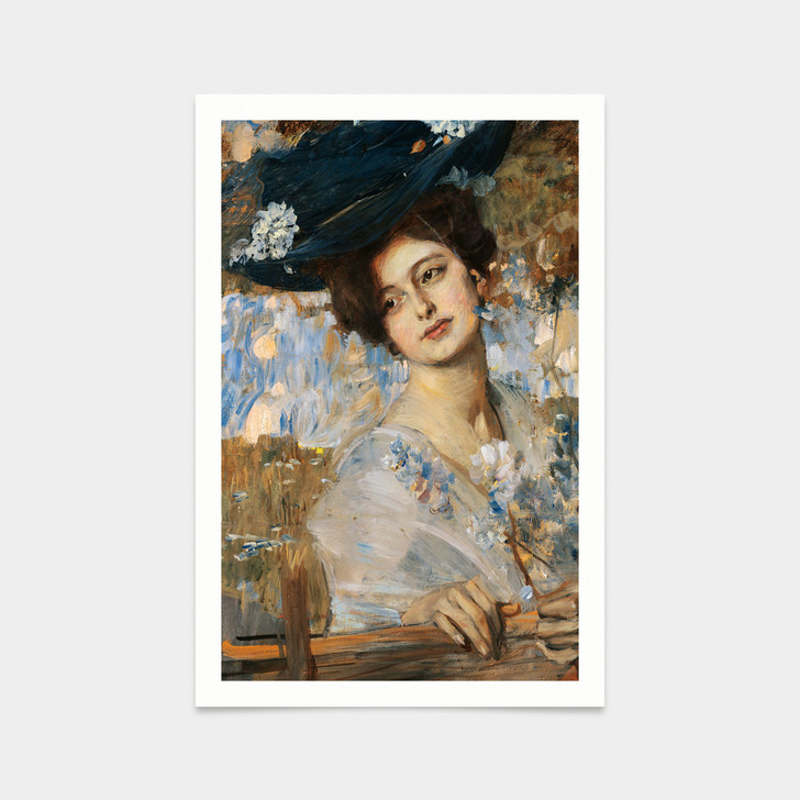 Tito Ettore,woman portrait in dress,Light blue,art prints,Vintage art,canvas wall art,famous art prints,V2892