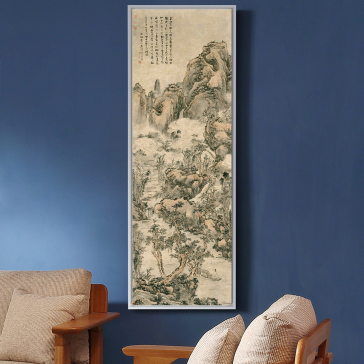 Kun can,Fishing in the river,Chinese Landscape Painting,Vertical Narrow Art,large wall art,framed wall art,canvas wall art,M524