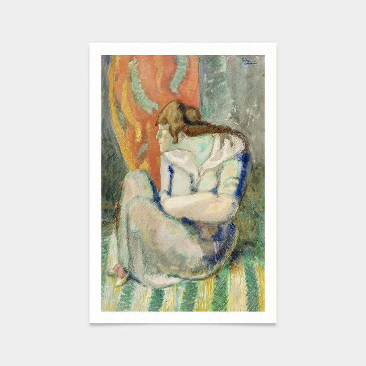 Pablo Picasso,Woman Seated on Striped Floor,art prints,Vintage art,canvas wall art,famous art prints,V2812