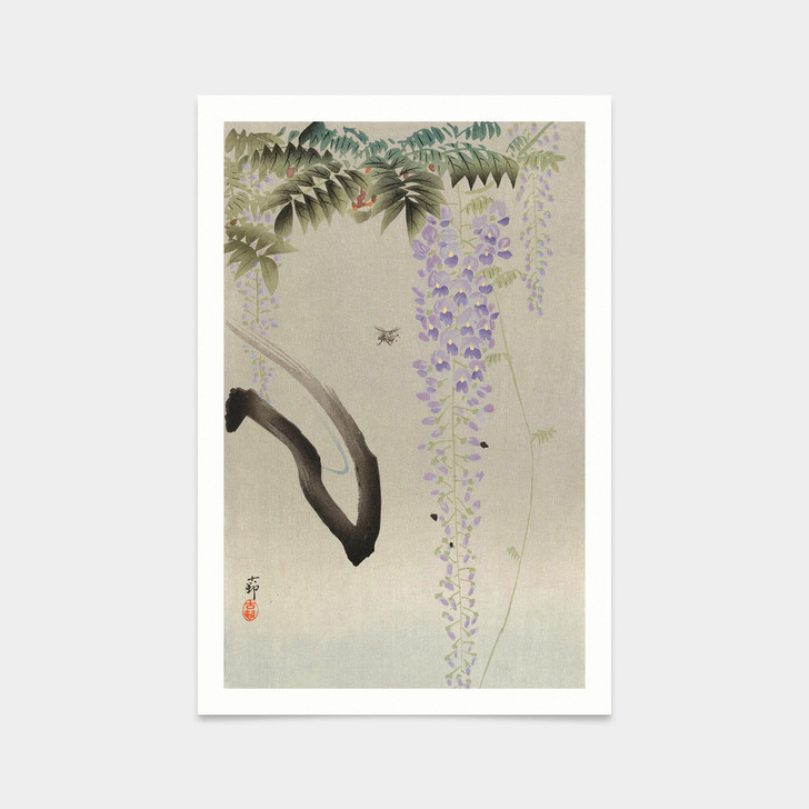 Ohara Koson,Bee Next to Flowering Wisteria,japanese painting,art prints,Vintage art,canvas wall art,famous art prints,V2794