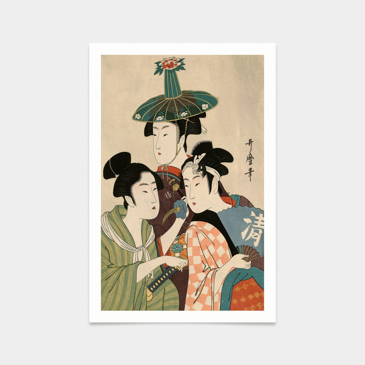 Kitagawa Utamaro,Three young men or women,japanese painting,art prints,Vintage art,canvas wall art,famous art prints,V2721