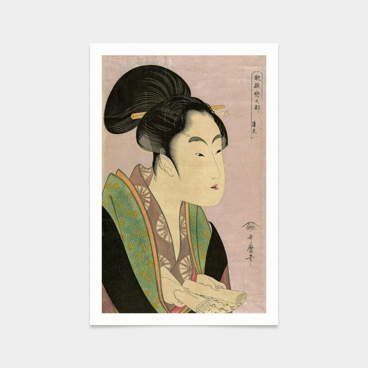 Kitagawa Utamaro,portrait of a woman reading book,japanese painting,art prints,Vintage art,canvas wall art,famous art prints,V2718