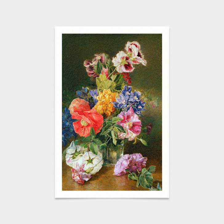 James Holland,Roses Poppy and Pelargonia,art prints,Vintage art,canvas wall art,famous art prints,V2604