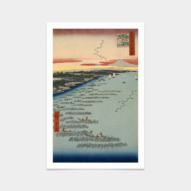 Hiroshige,Minami-shinagawa samezu kaigan,boat among the reeds,japanese painting,art prints,Vintage art,canvas wall,famous art prints,V2551
