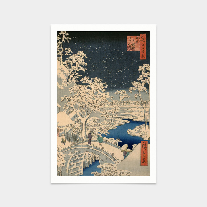 Hiroshige,Meguro taikobashi yuhinooka,Crossing the stone bridge in the snow,japanese painting,art prints,Vintage art,famous art prints,V2549