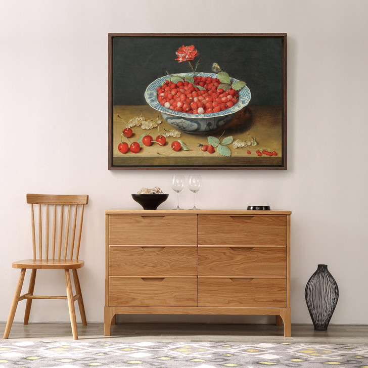 acob van Hulsdonck,Wild Strawberries and a Carnation in a Wan Li Bowl,canvas print,canvas art,canvas wall art,large wall art,framed,p1124