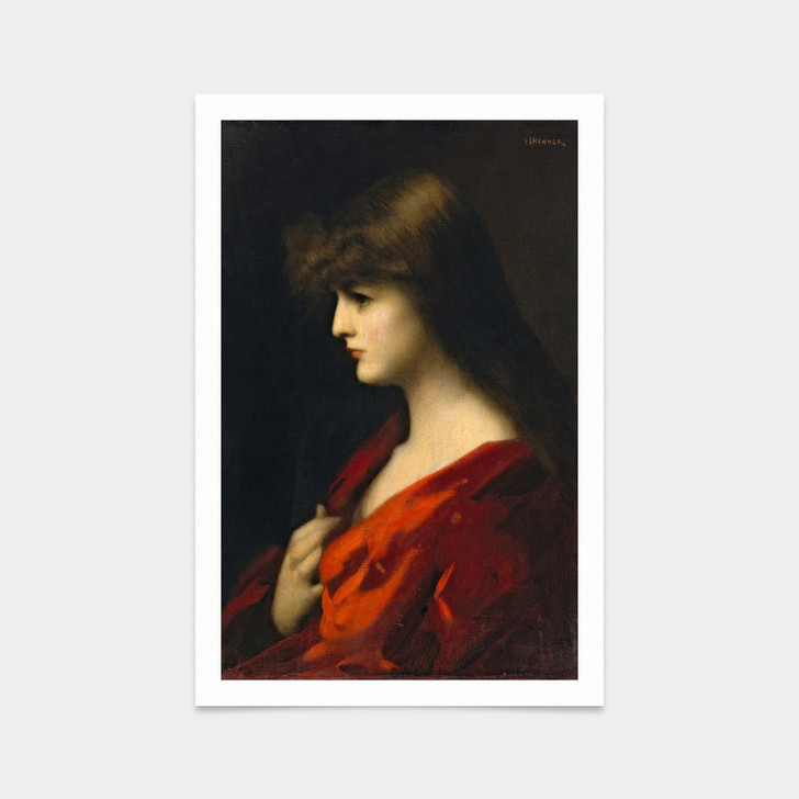 Jean-Jacques Henner,Study of woman in red Early 1890,art prints,Vintage art,canvas wall art,famous art prints,q2258