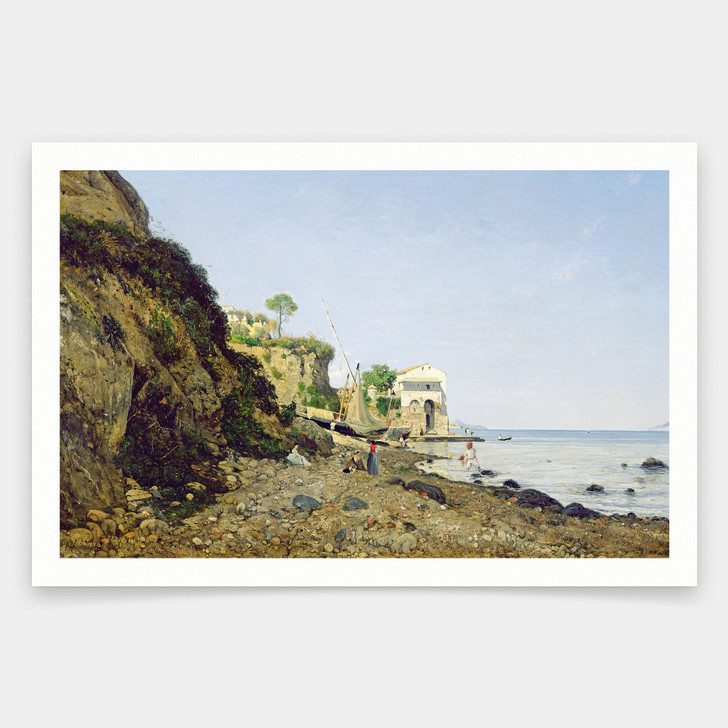 Henri-Joseph Harpignies,Seascape At Sorrento, 1859 Oil On Canvas Photograph,art prints,Vintage art,canvas wall art,famous art prints,V1490