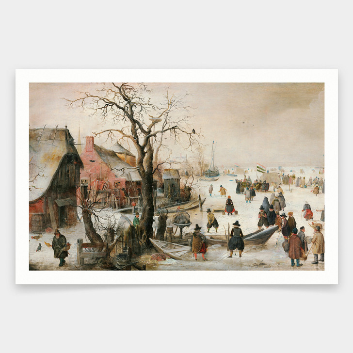 Hendrik Avercamp,Winter Scene on a Canal,art prints,Vintage art,canvas wall art,famous art prints,V1475