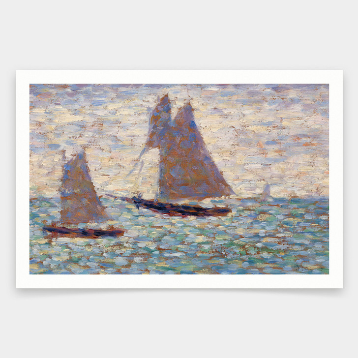 Georges Seurat,Four Boats at GrandcampTwo Sailboats at Grandcamp,art prints,Vintage art,canvas wall art,famous art prints,V1429