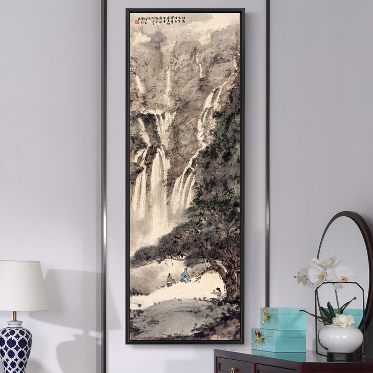 Fu Baoshi,,The house under the waterfall,Chinese painting,Vertical Narrow Art,large wall art,framed wall art,canvas wall art,M410