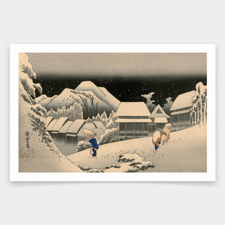 Hiroshige,Kanbara,Walking in the snow at night,japanese painting,art prints,Vintage art,canvas wall art,famous art prints,V1533
