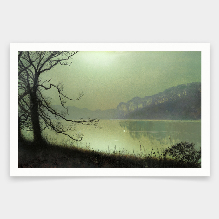 John Atkinson Grimshaw,At the Lakeside, Moonlight,art prints,Vintage art,canvas wall art,famous art prints,V1702