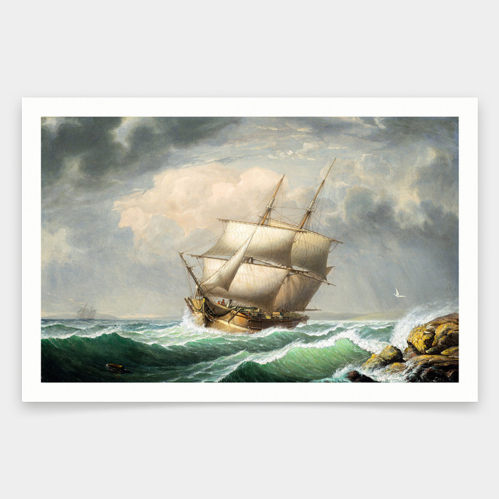 Fitz Henry Lane,Brig Off the Maine Coast,art prints,Vintage art,canvas wall art,famous art prints,V1336