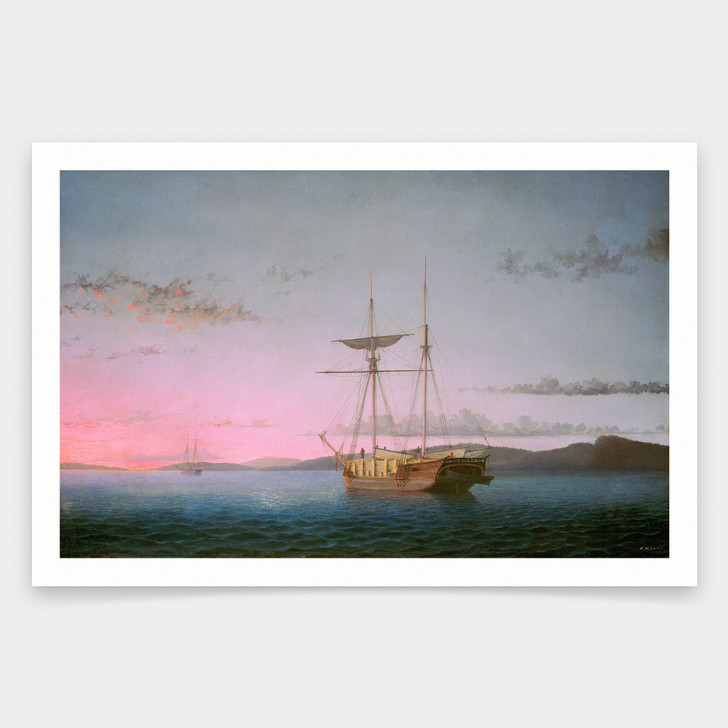 Fitz Henry Lane, Lumber Schooners at Evening on Penobscot Bay, 1863,art prints,Vintage art,canvas wall art,famous art prints,V1333