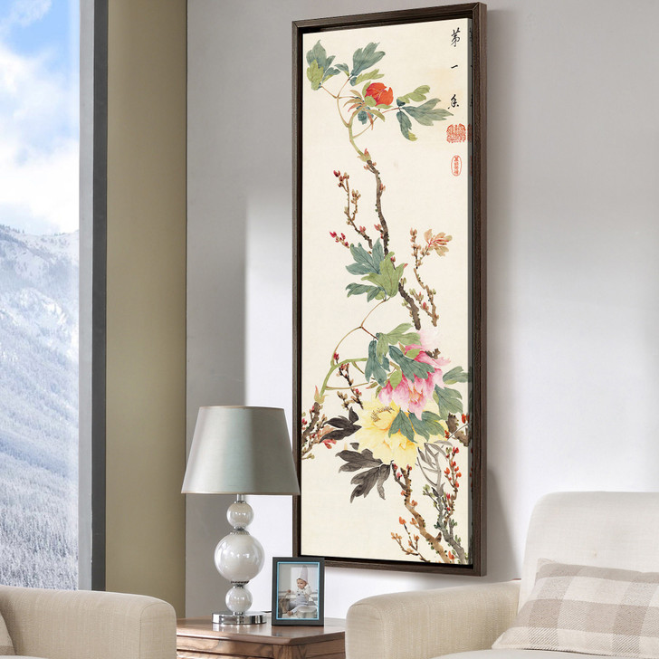 Cixi,Chinese Peony Print ii,Chinese Flower Painting,Vertical Narrow Art,large wall art,framed wall art,canvas wall art,M370
