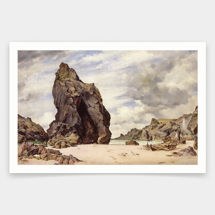 Edward William Cooke,Steeple Rock,Kynance Cove,Lizard,Cornwall,Low Water,1873,art prints,Vintage art,canvas wall art,famous art prints,V1253