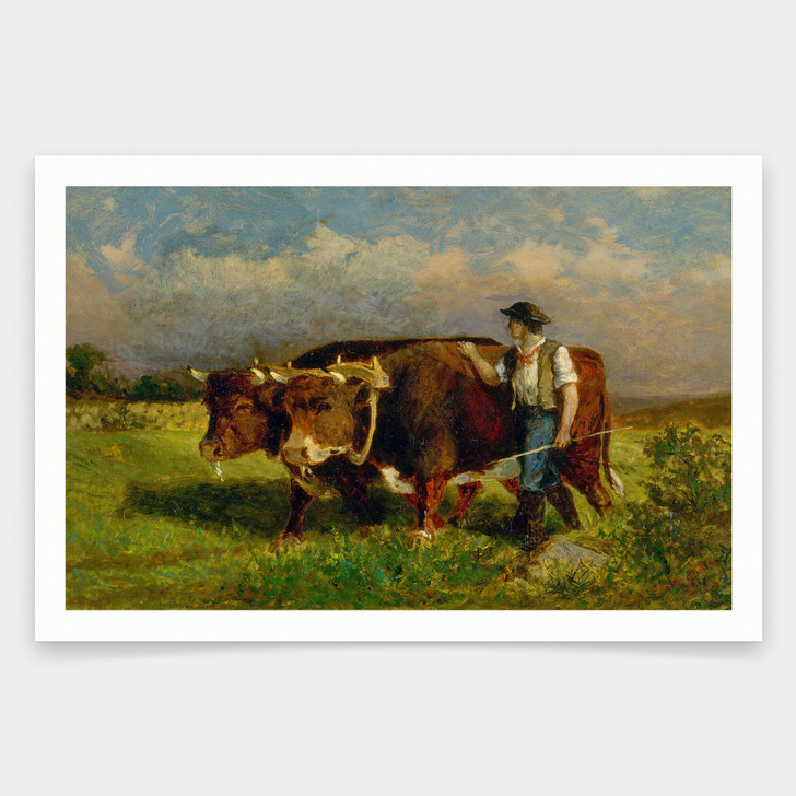 Edward Mitchell Bannister,Untitled,man with two oxen,art prints,Vintage art,canvas wall art,famous art prints,V1245