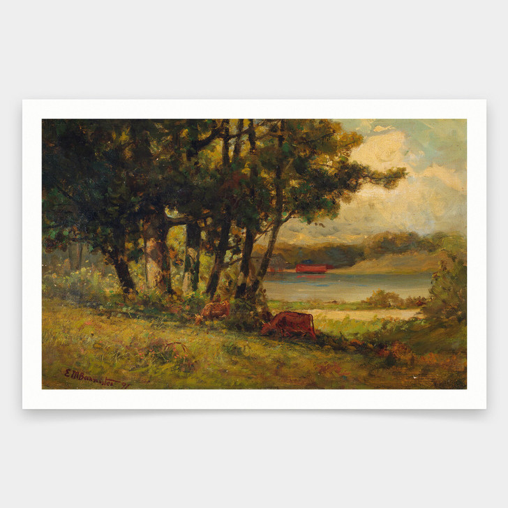 Edward Mitchell Bannister,Untitled,landscape with cows grazing near river,art prints,Vintage art,canvas wall art,famous art prints,V1242