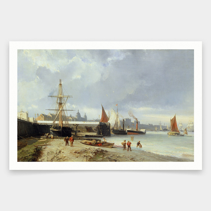 Julius Hintz,The Docks On The Bank At Greenwich ,art prints,Vintage art,canvas wall art,famous art prints,V1800