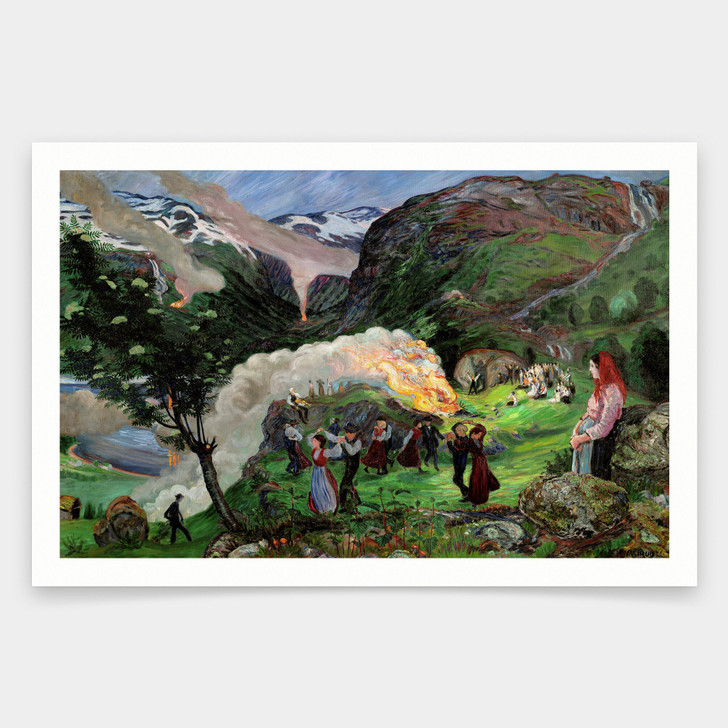 Nikolai Astrup,Midsummer Eve Bonfire, 1915,art prints,Vintage art,canvas wall art,famous art prints,V1893