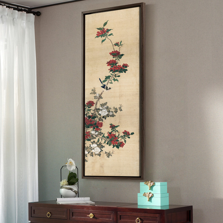 Chen Mei,Malus spectabilis and bird,Chinese Birds And Flowers Paintings,Vertical Narrow Art,large wall art,framed wall art,canvas wall,M345