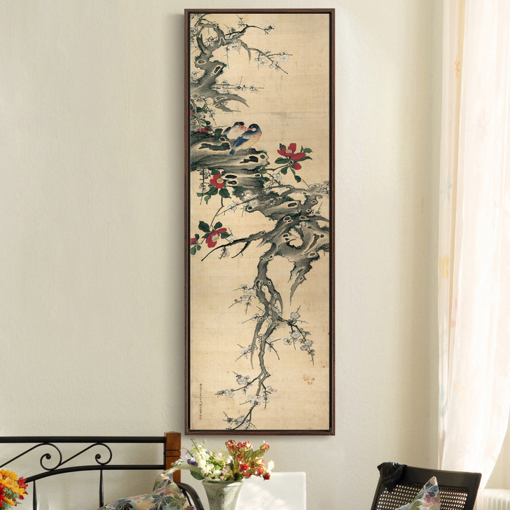Chen Mei,Camellia and birds,Chinese Birds And Flowers Paintings,Vertical Narrow Art,large wall art,framed wall art,canvas wall art,M342