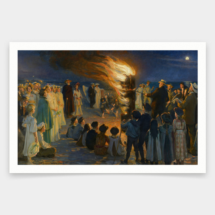 Peder Severin Kroyer,Midsummer Eve bonfire on Skagen's beach, 1906,art prints,Vintage art,canvas wall art,famous art prints,V1950